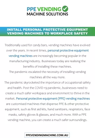 Install Personal Protective Equipment Vending Machines To Workplace Safety