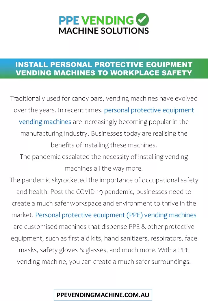 install personal protective equipment vending