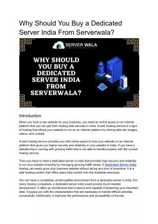 why should you buy a dedicated server india from