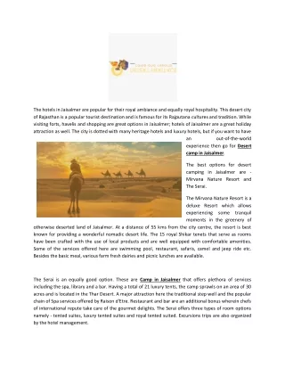 the hotels in jaisalmer are popular for their