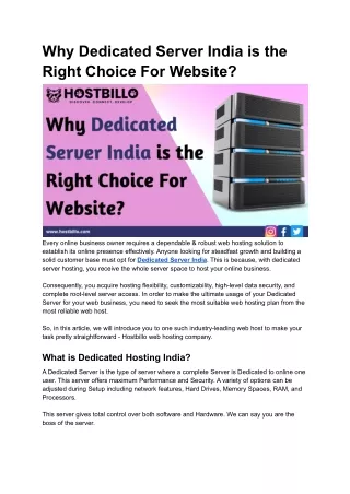 why dedicated server india is the right choice