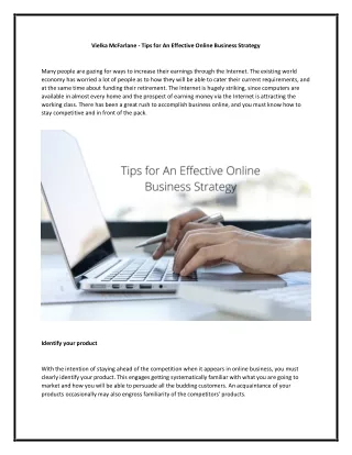 Vielka McFarlane - Tips for An Effective Online Business Strategy