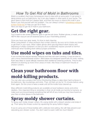 How To Get Rid of Mold in Bathrooms