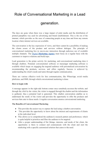 Role of Conversational Marketing in a Lead generation.