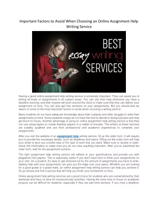 Important Factors to Avoid When Choosing an Online Assignment Help Writing Service