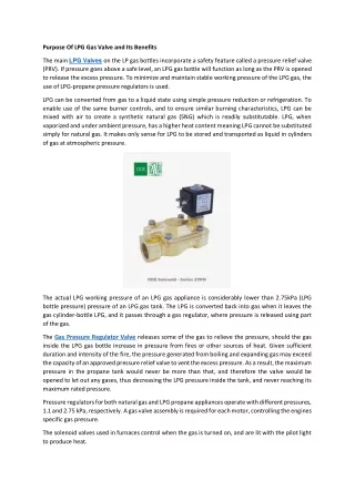 Purpose Of LPG Gas Valve and Its Benefits