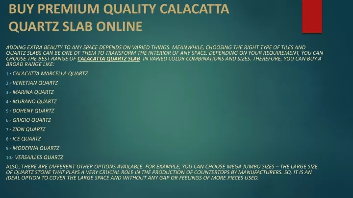 buy premium quality calacatta quartz slab online