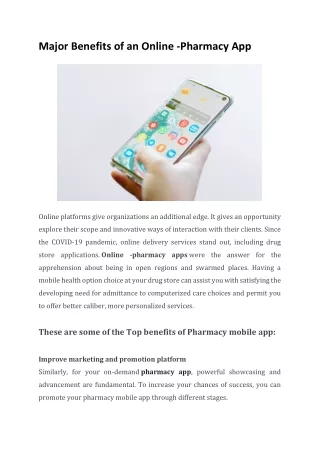 Major Benefits of an Online - Pharmacy App