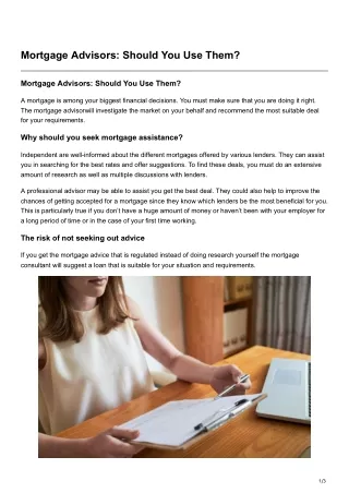 Mortgage Advisors Should You Use Them