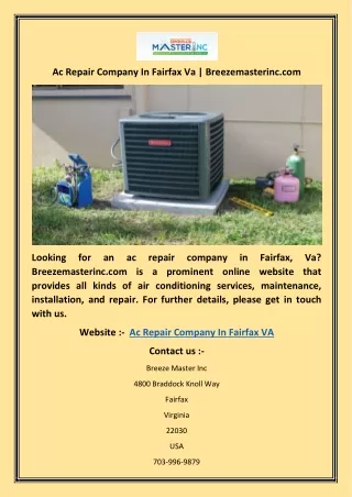 Ac Repair Company In Fairfax Va | Breezemasterinc.com