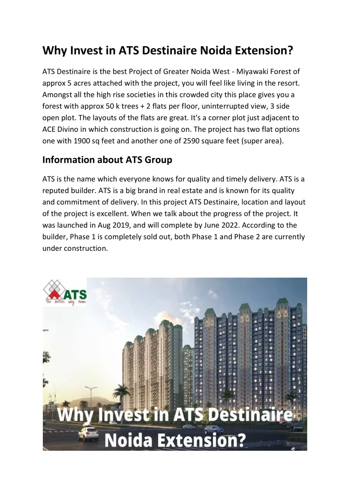 why invest in ats destinaire noida extension