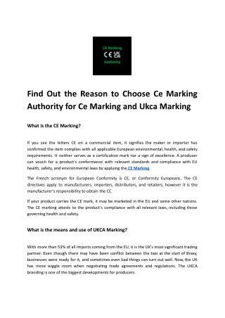 Find Out the Reason to Choose Ce Marking Authority for Ce Marking and Ukca Marking