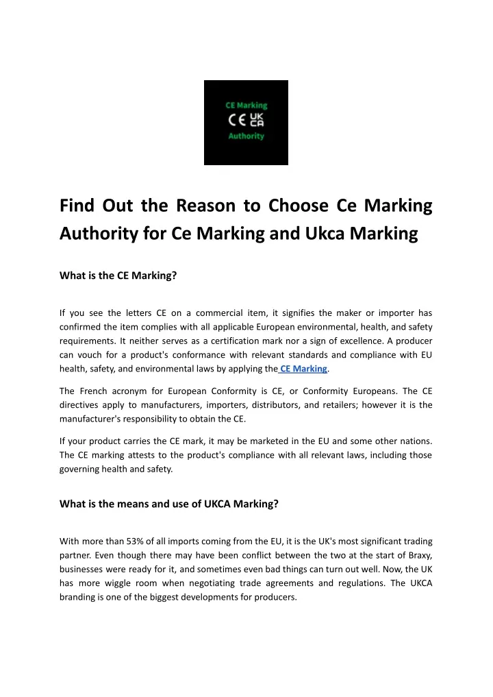 find out the reason to choose ce marking