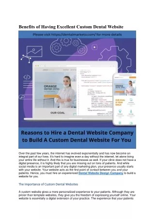 Benefits of Having Excellent Custom Dental Website