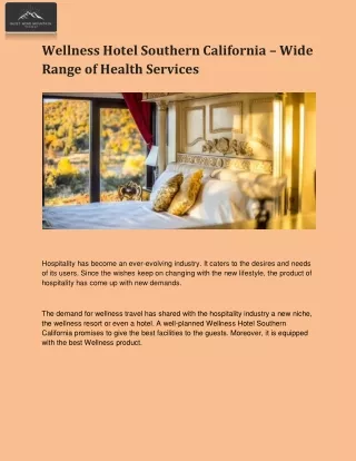 Wellness Hotel Southern California – Wide Range of Health Services