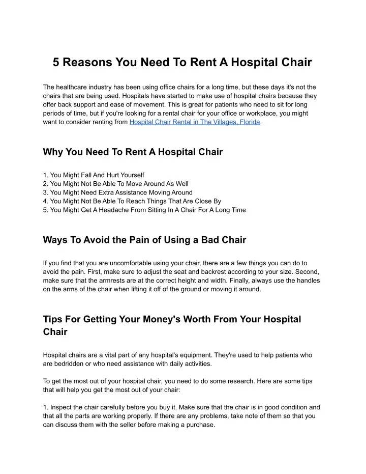 5 reasons you need to rent a hospital chair