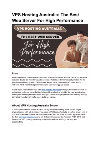vps hosting australia the best web server
