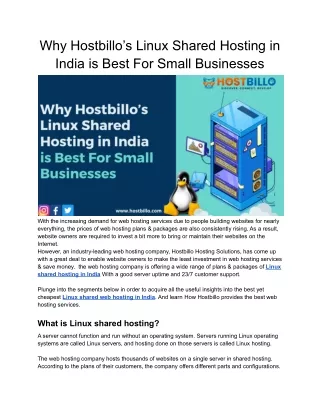 why hostbillo s linux shared hosting in india