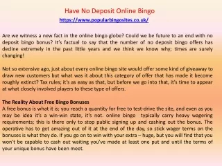 Have No Deposit Online Bingo