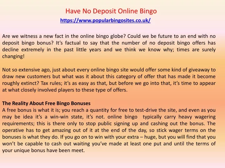 have no deposit online bingo