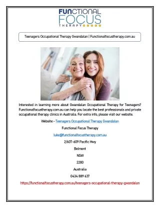 Teenagers Occupational Therapy Gwandalan | Functionalfocustherapy.com.au