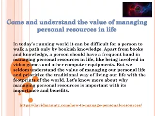 managing personal resources in life | Davidmauntz