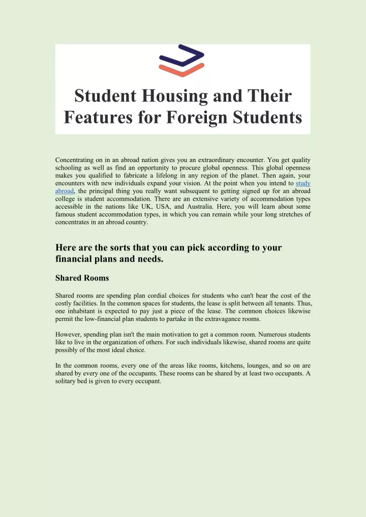 student housing and their features for foreign