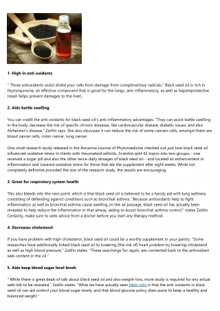 8 Health advantages of black seed oil