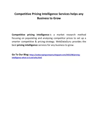 competitive pricing intelligence services helps