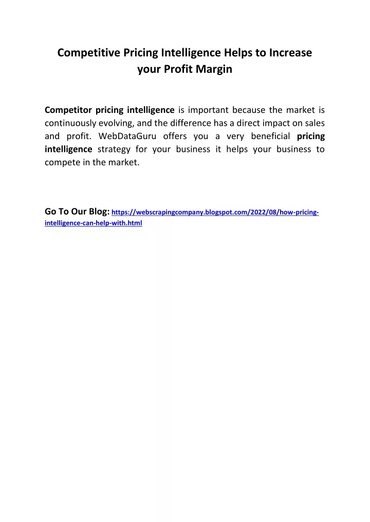 competitive pricing intelligence helps