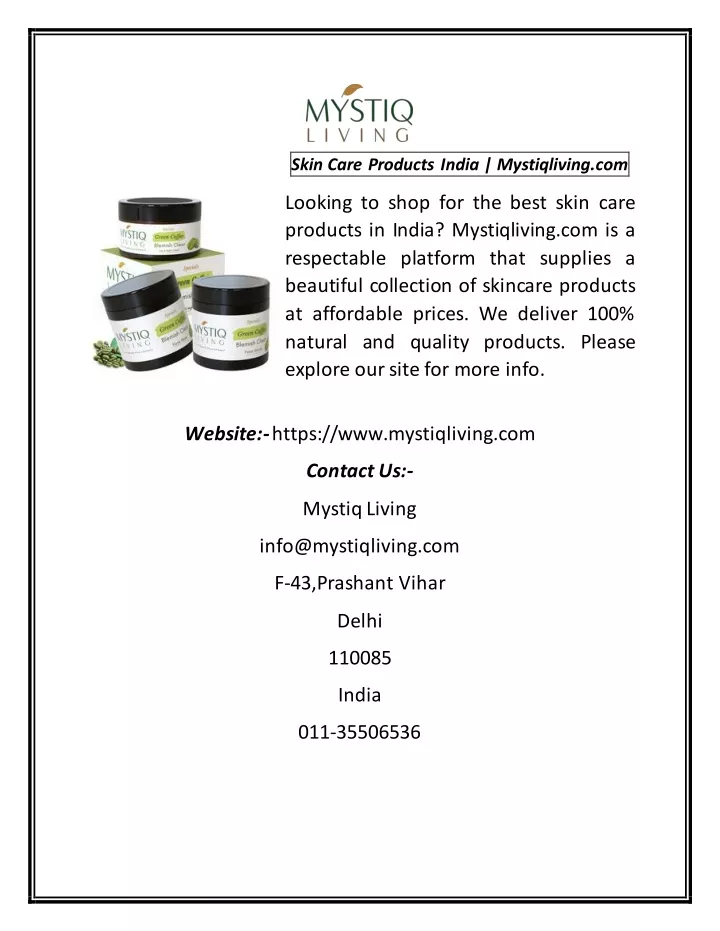 skin care products india mystiqliving com