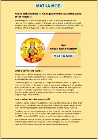 kalyan satka number an insight into