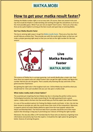 how to get your matka result faster