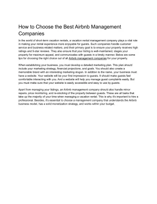 How to Choose the Best Airbnb Management Companies