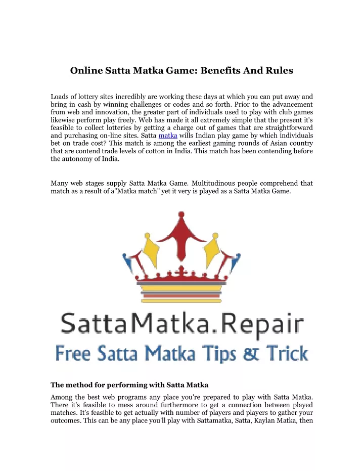online satta matka game benefits and rules