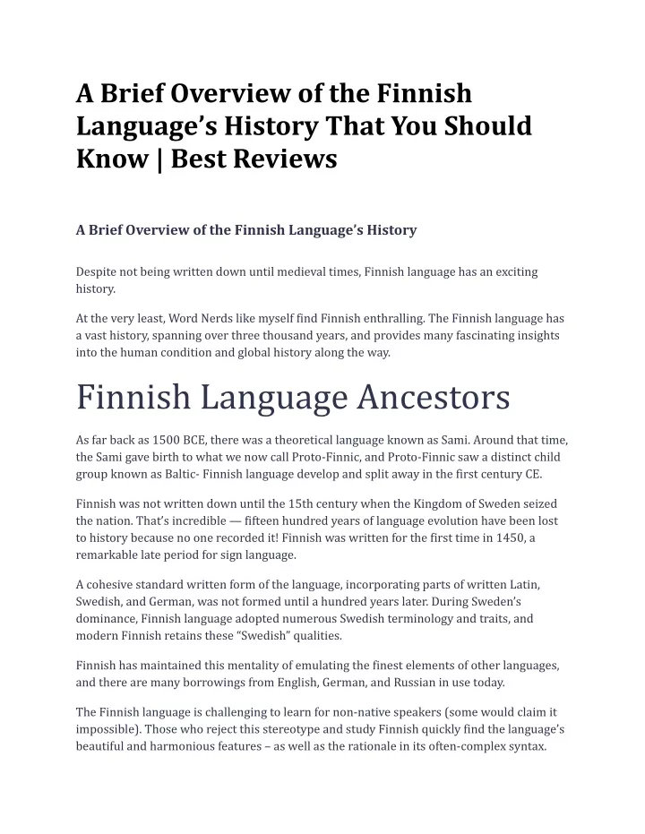 a brief overview of the finnish language