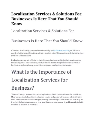 Localization Services & Solutions For Businesses Is Here That You Should Know