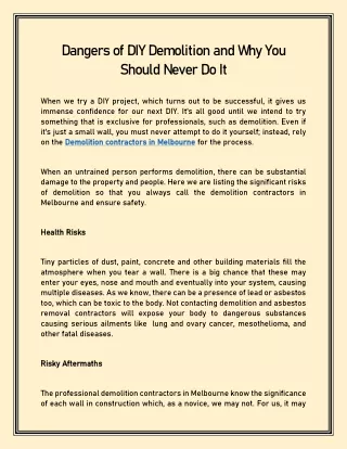 dangers of diy demolition and why you should