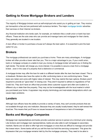 Getting to Know Mortgage Brokers and Lenders