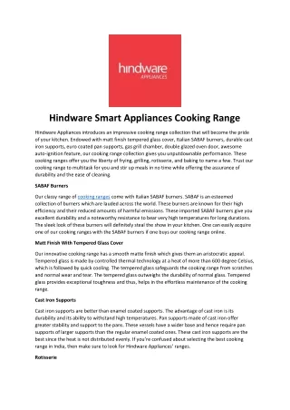 hindware smart appliances cooking range