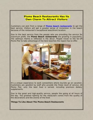 Pismo Beach Restaurants Has Its Own Charm To Attract Visitors