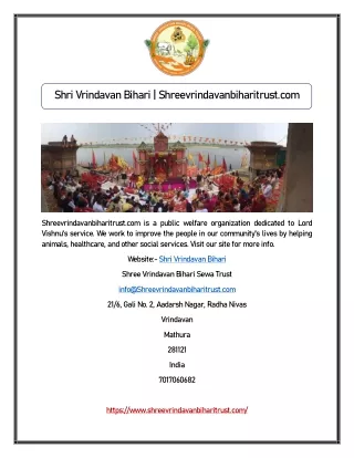 Shri Vrindavan Bihari | Shreevrindavanbiharitrust.com