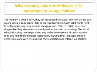 why learning colors and shapes is so important for young children