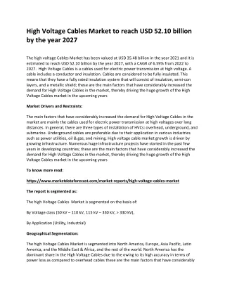 high voltage cables market to reach