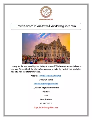 Travel Service In Vrindavan | Vrindavanguides.com