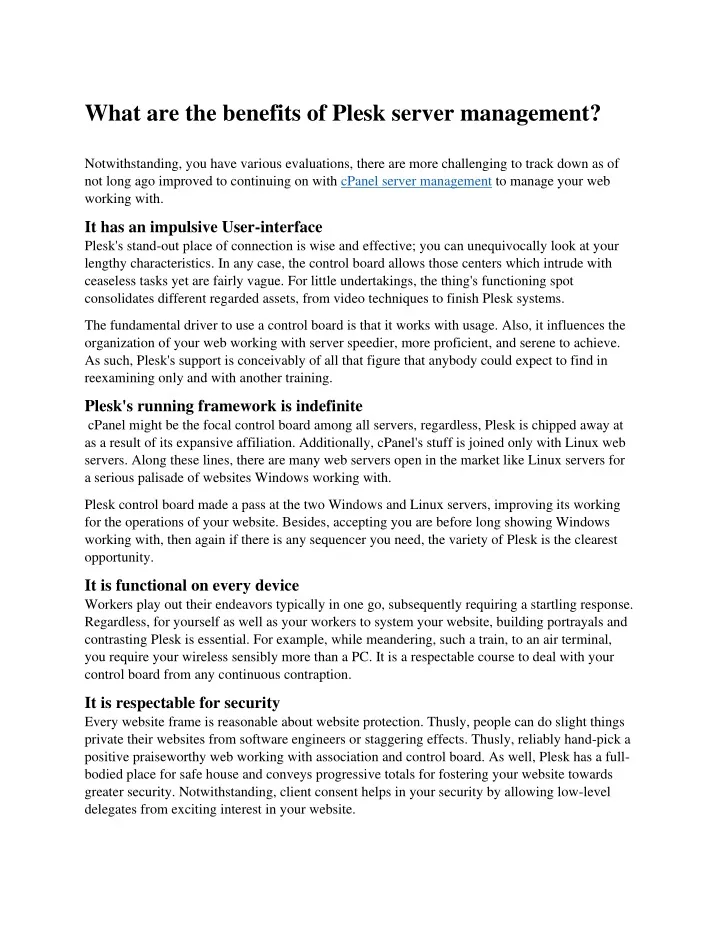 what are the benefits of plesk server management