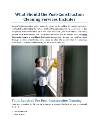 What Should the Post-Construction Cleaning Services Include?