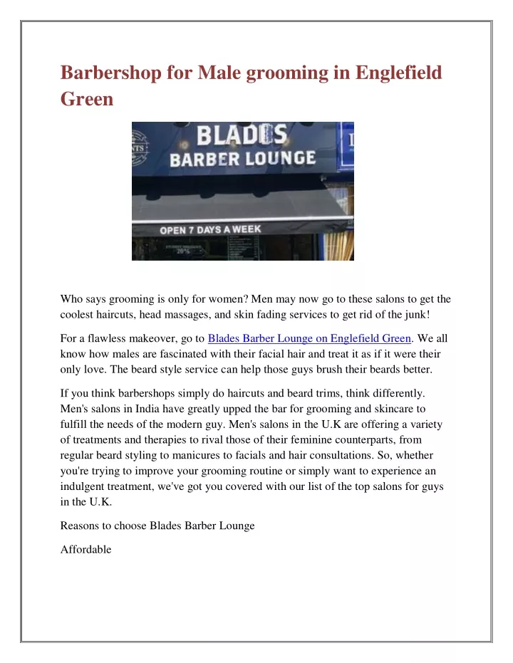 barbershop for male grooming in englefield green