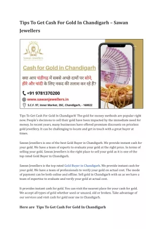 Tips To Get Cash For Gold In Chandigarh – Sawan Jewellers