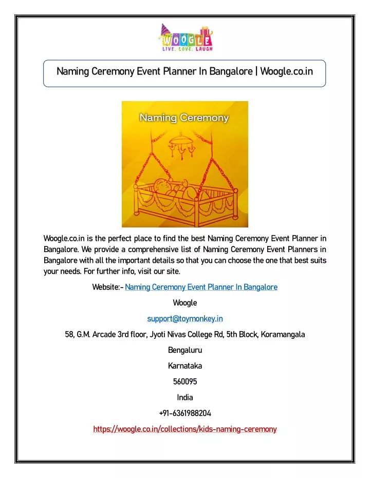 naming ceremony event planner in bangalore woogle